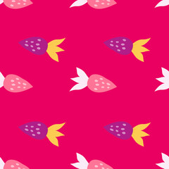 Simple strawberry seamless pattern. Hand drawn strawberries wallpaper. Fruits backdrop.