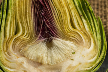 natural artichoke heart cut in half