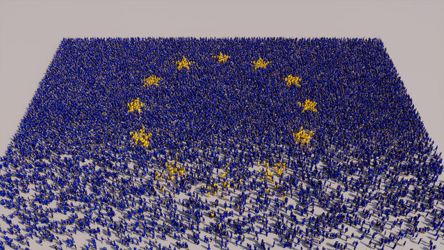 European Banner Background, with People gathering to form the Flag of Europe.