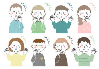 驚く男性と女性のアイコン　びっくり　かわいい