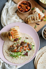Delicious and healthy homemade Mexican cuisine. Vegan Burrito. Made with fresh ingredients and some shop bought food items.