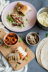 Delicious and healthy homemade Mexican cuisine. Vegan Burrito. Made with fresh ingredients and some shop bought food items.