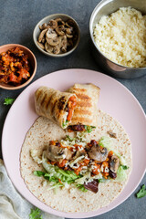 Delicious and healthy homemade Mexican cuisine. Vegan Burrito. Made with fresh ingredients and some shop bought food items.