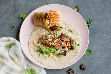 Delicious and healthy homemade Mexican cuisine. Vegan Burrito. Made with fresh ingredients and some shop bought food items.