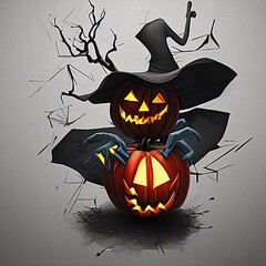 Halloween glowing pumpkin witch background