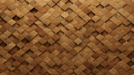 Soft sheen, 3D Mosaic Tiles arranged in the shape of a wall. Arabesque, Wood, Blocks stacked to create a Natural block background. 3D Render