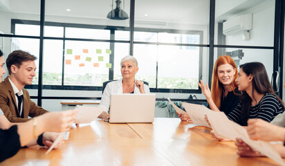 Group of professional business people are working and brainstorming discussed about work in conference room in the creative office.