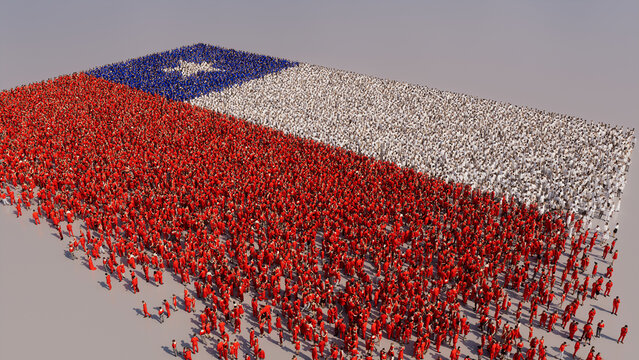 Chilean Flag Formed From A Crowd Of People. Banner Of Chile On White.