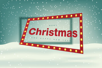 Christmas and New Year's Day advertising light sign in retro vintage style.
