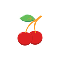 Red cherry with leaf. Fruit cartoon vector icon illustration food nature icon concept isolated