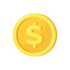 Golden dollar coin icon isolated on white background. Vector illustration