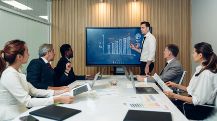 Group of professional business people are working and brainstorming discussed about work in conference room in the creative office.