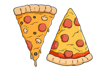 tasty pizza slice with melted cheese and pepperoni or salami for topping