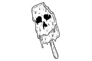 scary ice cream hand draw with spooky face. hand drawing halloween ice cream