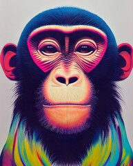 The monkey looks straight ahead with a smile. illustration design