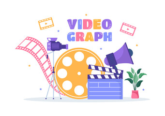 Videographer Services Template Hand Drawn Cartoon Flat Illustration with Record Video Production, Movie, Equipment and Cinema Industry Design