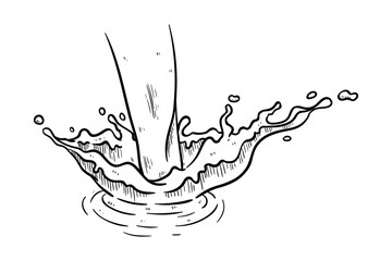 water splash hand drawing. sketchy water pouring on white background