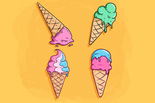 cute ice cream cone collection with colored hand drawing style