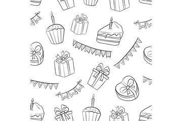 seamless pattern of doodle birthday icons or elements