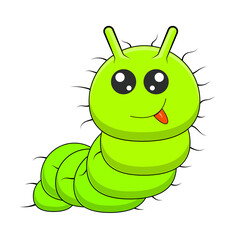 funny green caterpillar with emotional face smile. cartoon of caterpillar