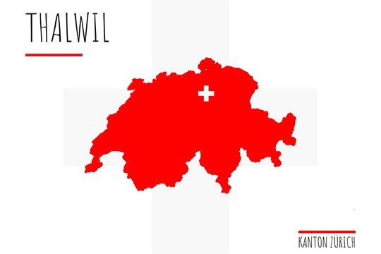 Thalwil: Illustration einer Markierung der Stadt Thalwil in den Umrissen der Schweiz im Kanton Z&uuml;rich