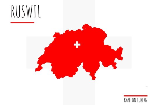 Ruswil: Illustration einer Markierung der Stadt Ruswil in den Umrissen der Schweiz im Kanton Luzern