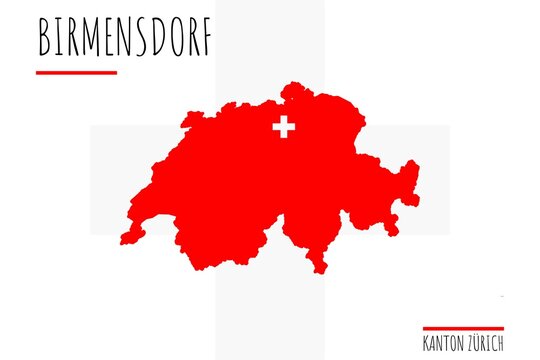 Birmensdorf: Illustration einer Markierung der Stadt Birmensdorf in den Umrissen der Schweiz im Kanton Zürich