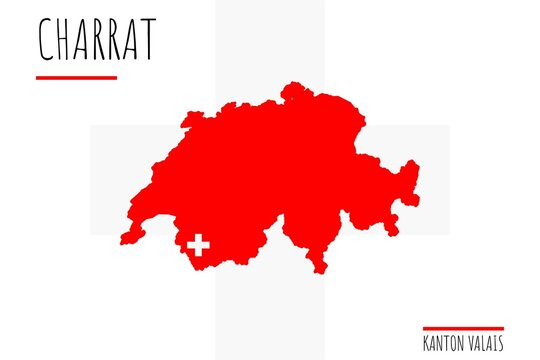 Charrat: Illustration einer Markierung der Stadt Charrat in den Umrissen der Schweiz im Kanton Valais