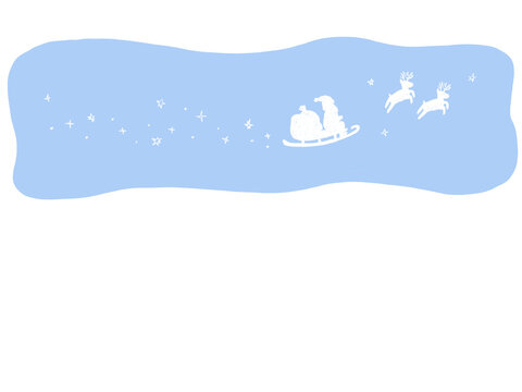 Santa Claus and reindeer flying in the Christmas sky outline silhouette: Simple hand-drawn illustration / クリスマス 空を飛ぶサンタクロースとトナカイ 白抜きシルエット：シンプルな手描きイラスト