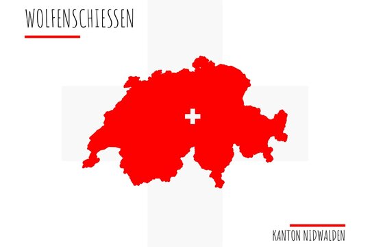 Wolfenschiessen: Illustration einer Markierung der Stadt Wolfenschiessen in den Umrissen der Schweiz im Kanton Nidwalden