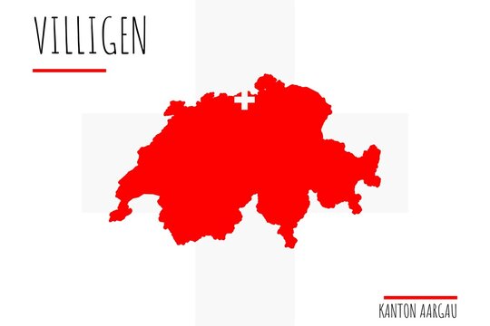 Villigen: Illustration einer Markierung der Stadt Villigen in den Umrissen der Schweiz im Kanton Aargau