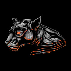 Vector Illustration Colorful Panther Head With Forward Looking Pose Vintage illustration