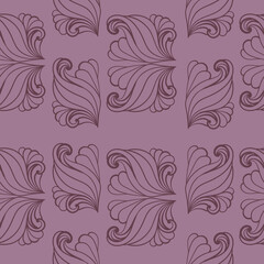 Abstract paisley seamless pattern, vertical and horizontal elements on purple background