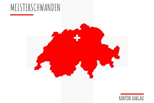 Meisterschwanden: Illustration einer Markierung der Stadt Meisterschwanden in den Umrissen der Schweiz im Kanton Aargau