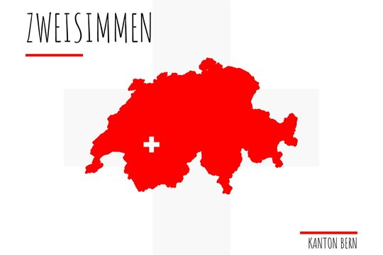Zweisimmen: Illustration einer Markierung der Stadt Zweisimmen in den Umrissen der Schweiz im Kanton Bern
