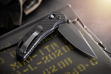 Black stainless steel folding knife
