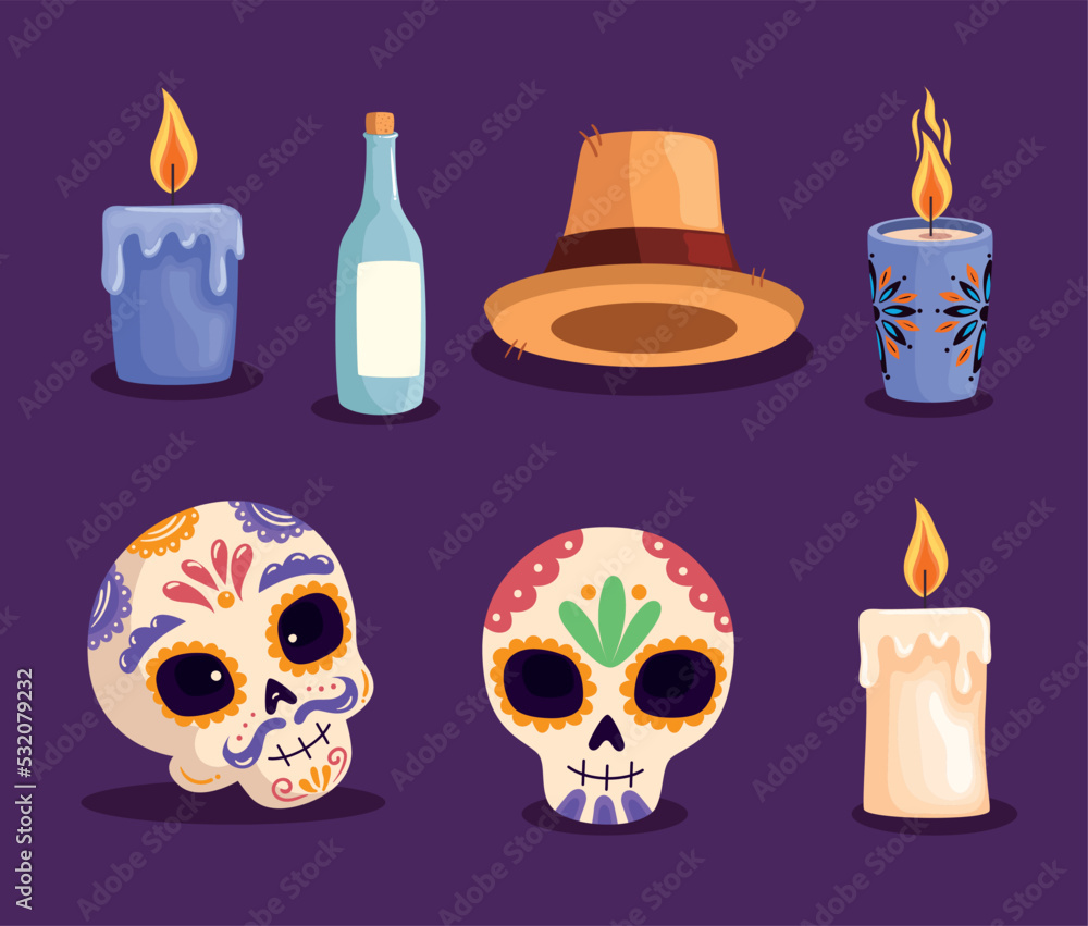 Poster dia de los muertos icons