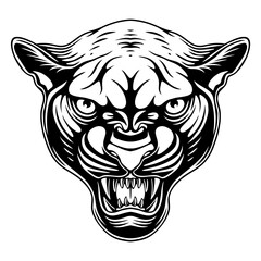vector illustration Front view Panther head with angry pose and stalking prey black and white design