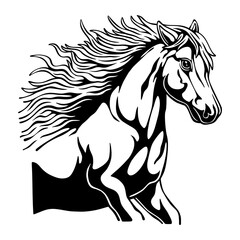 vector illustration Half body horse with a fast running position black and white design