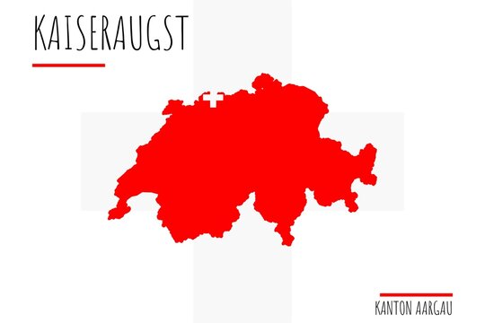 Kaiseraugst: Illustration einer Markierung der Stadt Kaiseraugst in den Umrissen der Schweiz im Kanton Aargau