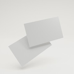two white blank business cards for mock up, 3d rendering
