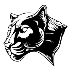 vector illustration Side view of panther head with spooky and evil pose black and white design © Wahyu