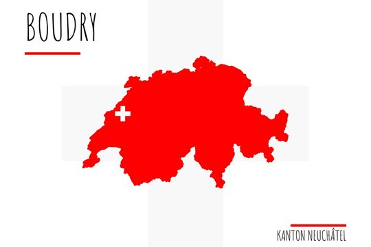 Boudry: Illustration einer Markierung der Stadt Boudry in den Umrissen der Schweiz im Kanton Neuch&acirc;tel