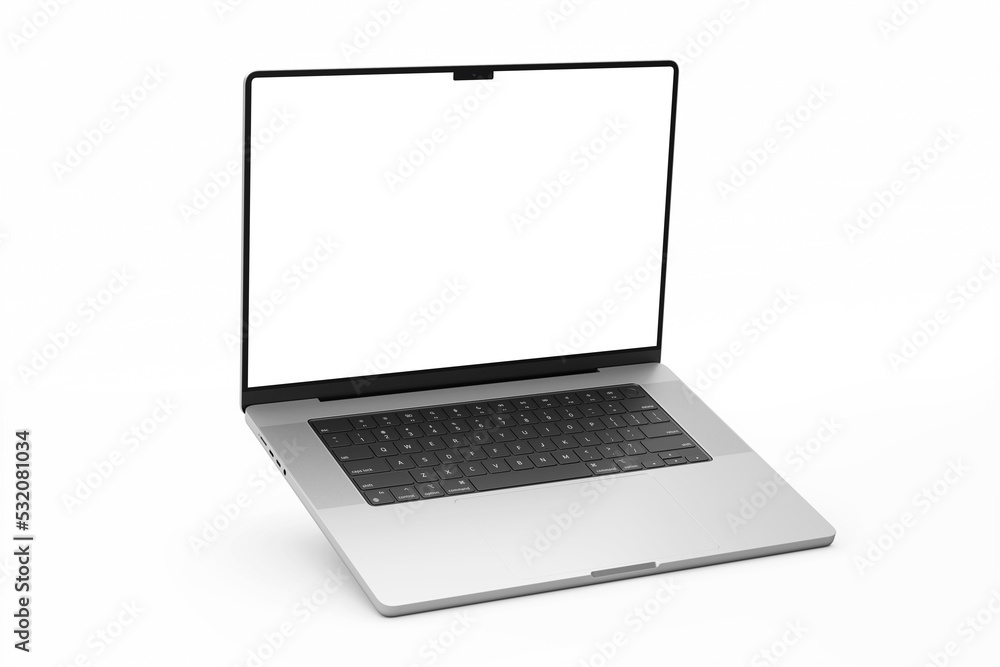 Poster notebook pro laptop computer with wide 16 inch digital screen display realistic mockup 3d rendering 