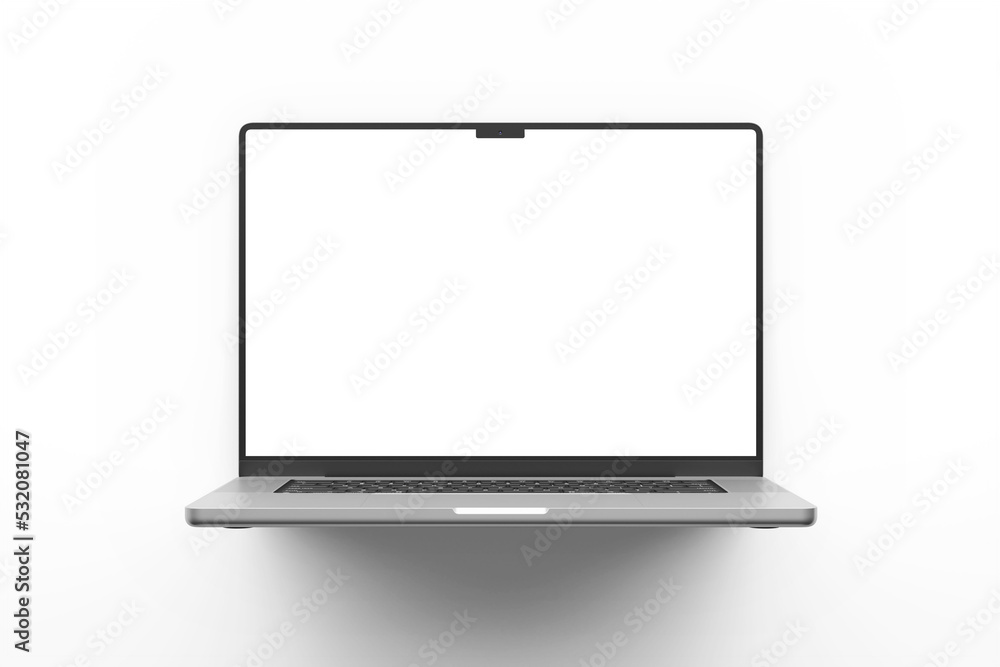 Poster professional modern laptop notebook with 16 inch horizontal screen display realistic mock up in top 