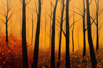 Woods in the autumn. Beautiful fall colors. 