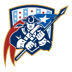 Naklejka premium American Patriot Holding Brandish Flag Crest