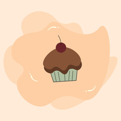 Cup cake chocolate with cherry on top vector ilustration.Graet for children book ilustration,stickees,wallpaper kitchen,etc