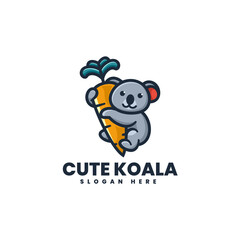 Vector Logo Illustration Koala Mascot Cartoon Style.