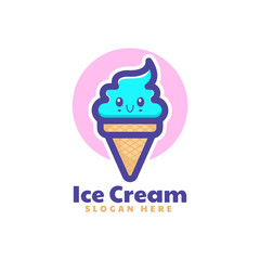 Vector Logo Illustration Ice Cream Mascot Cartoon Style.